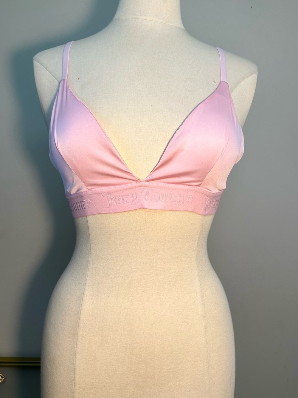 Juicy Couture Women’s Soft Pink Satin Bralette Juicy Logo Band Size Large